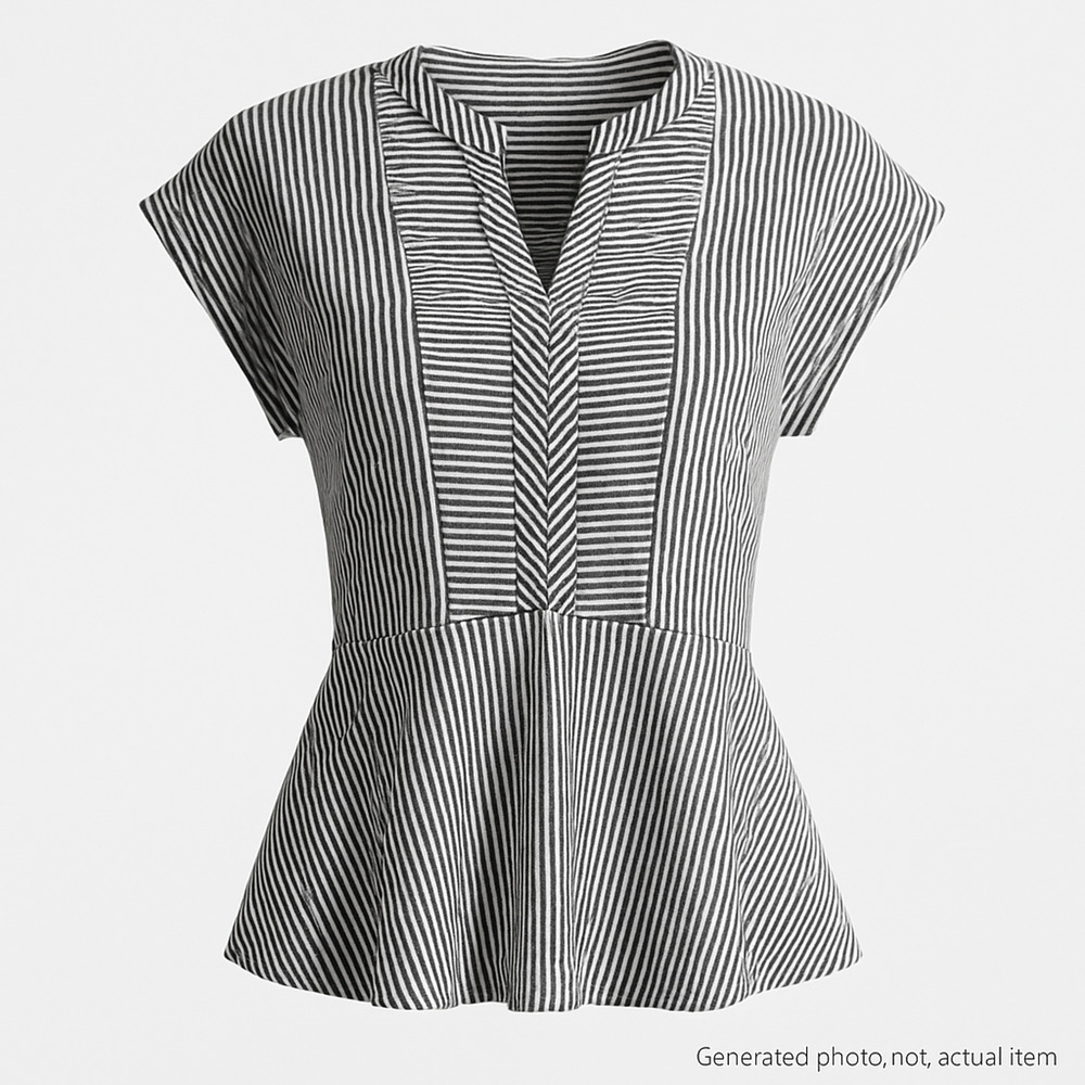 Monteau Striped Peplum Blouse V Neck Soft Stretchy Everyday Chic Top Coastal M
